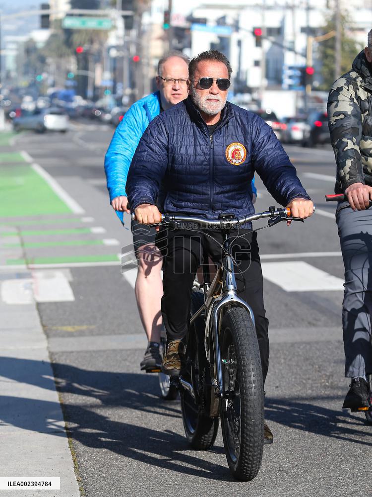 Arnold Schwarzenegger Out For A Bike Ride - LA