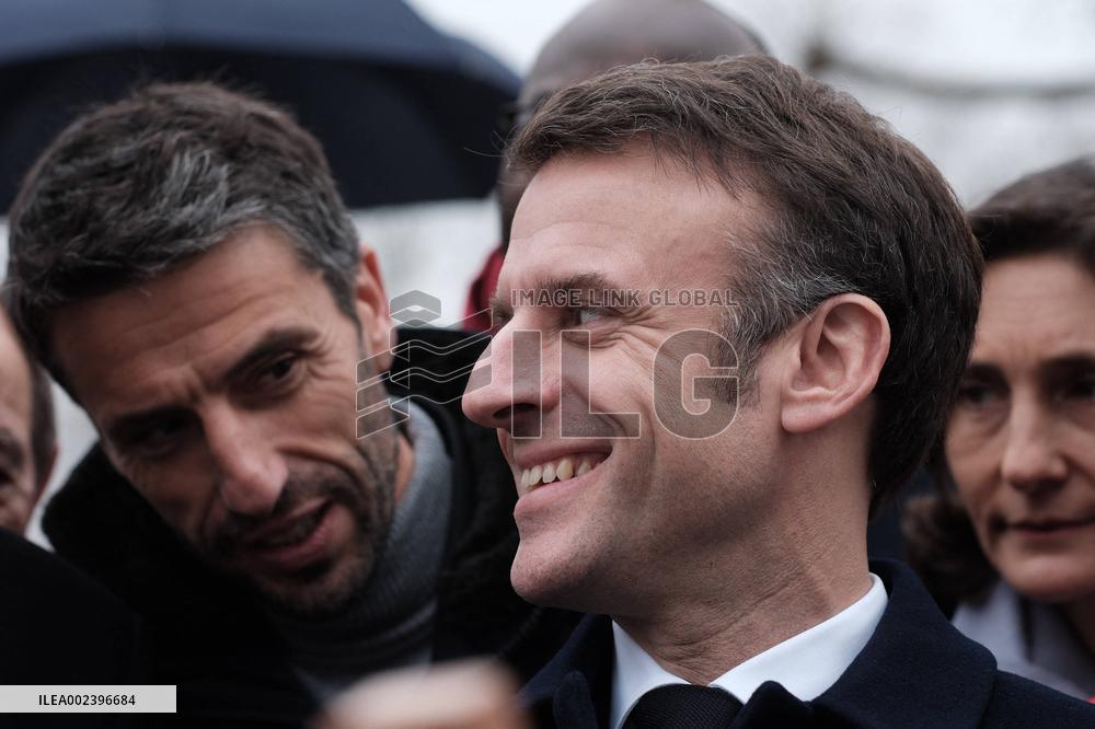 President Macron Visits Paris 2024 Olympic Village - Saint Denis