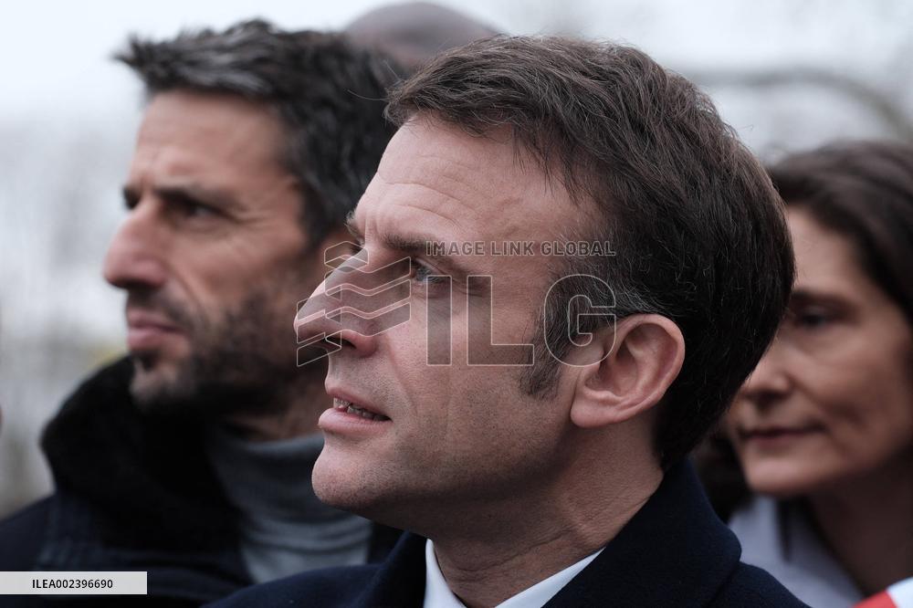 President Macron Visits Paris 2024 Olympic Village - Saint Denis