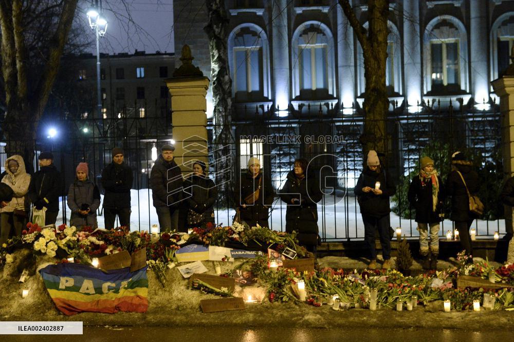 Demonstration outside the Russian Embassy in Helsinki