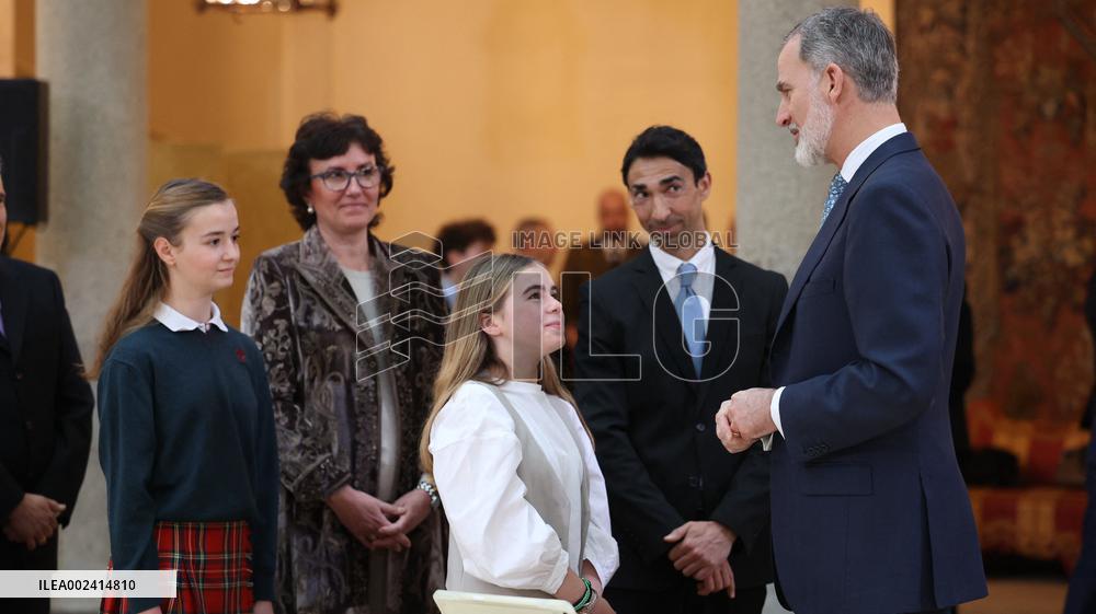 King Felipe Meets The ‘Que Es Un Rey Para Ti’ Contest Winners - Madrid