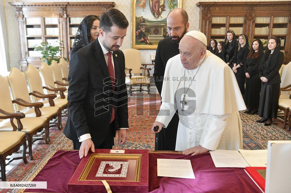 Pope Francis Hold Audiences - Vatican on March 7, 2024. Photo by  by Vatican Media/Catholic Press Photos/IPA/ABACAPRESS.COM