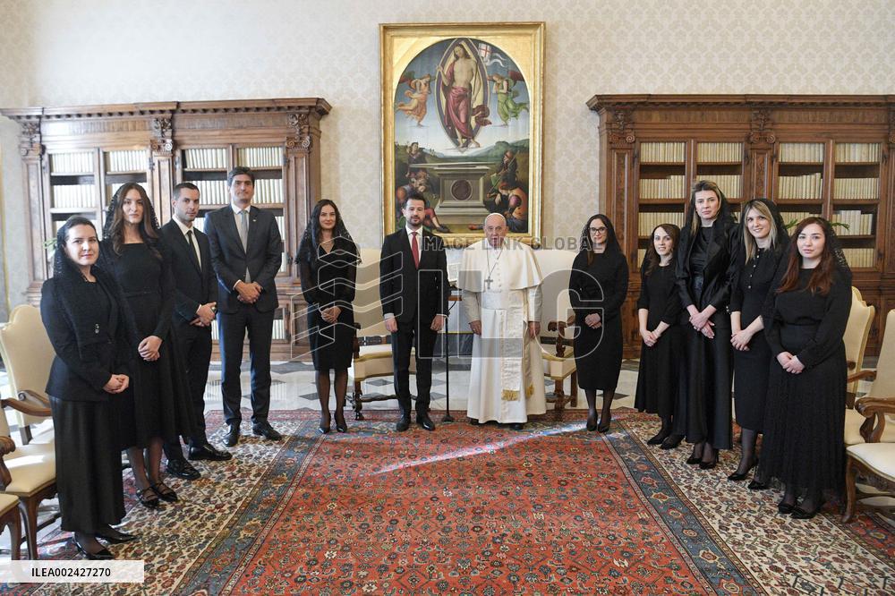 Pope Francis Hold Audiences - Vatican on March 7, 2024. Photo by  by Vatican Media/Catholic Press Photos/IPA/ABACAPRESS.COM