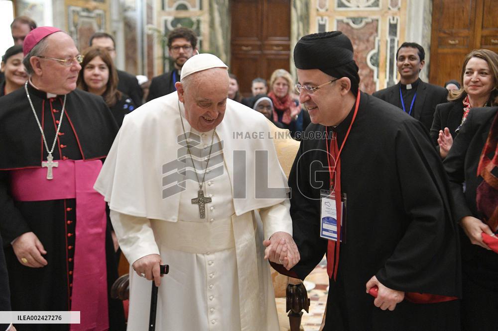 Pope Francis Hold Audiences - Vatican on March 7, 2024. Photo by  by Vatican Media/Catholic Press Photos/IPA/ABACAPRESS.COM
