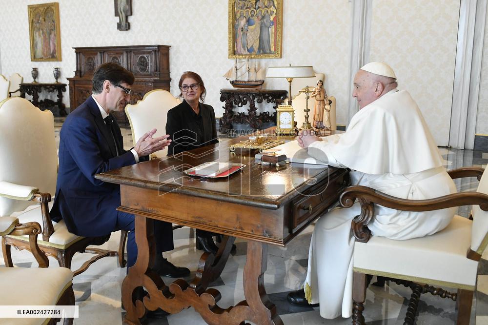 Pope Francis Hold Audiences - Vatican on March 7, 2024. Photo by  by Vatican Media/Catholic Press Photos/IPA/ABACAPRESS.COM
