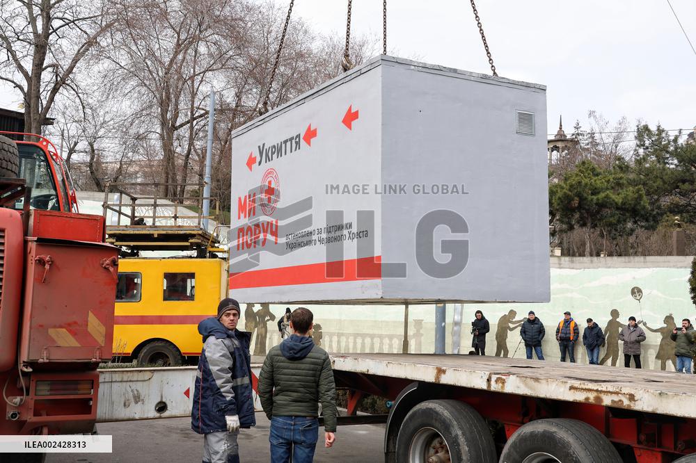Modular bomb shelter installed at tram stop in Odesa