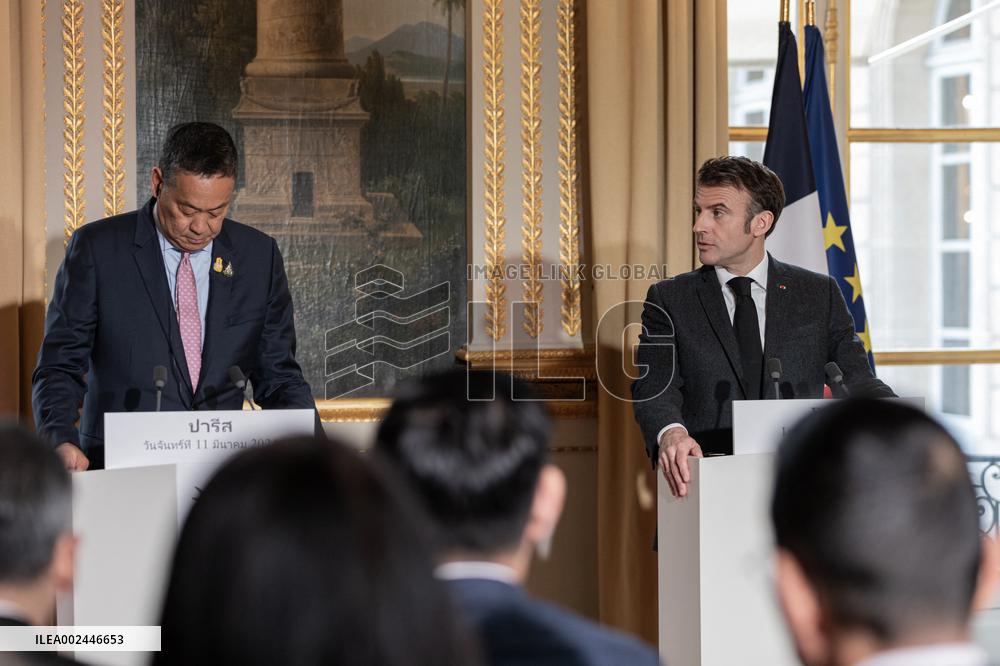 President Macron with Thailand's PM Thavisin Press Conference - Paris