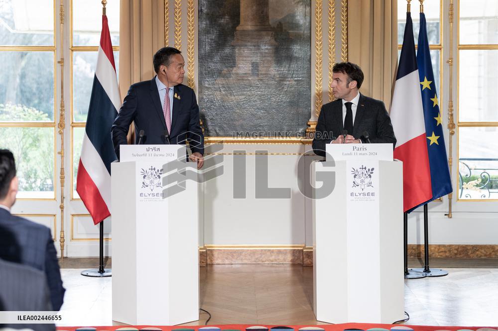 President Macron with Thailand's PM Thavisin Press Conference - Paris