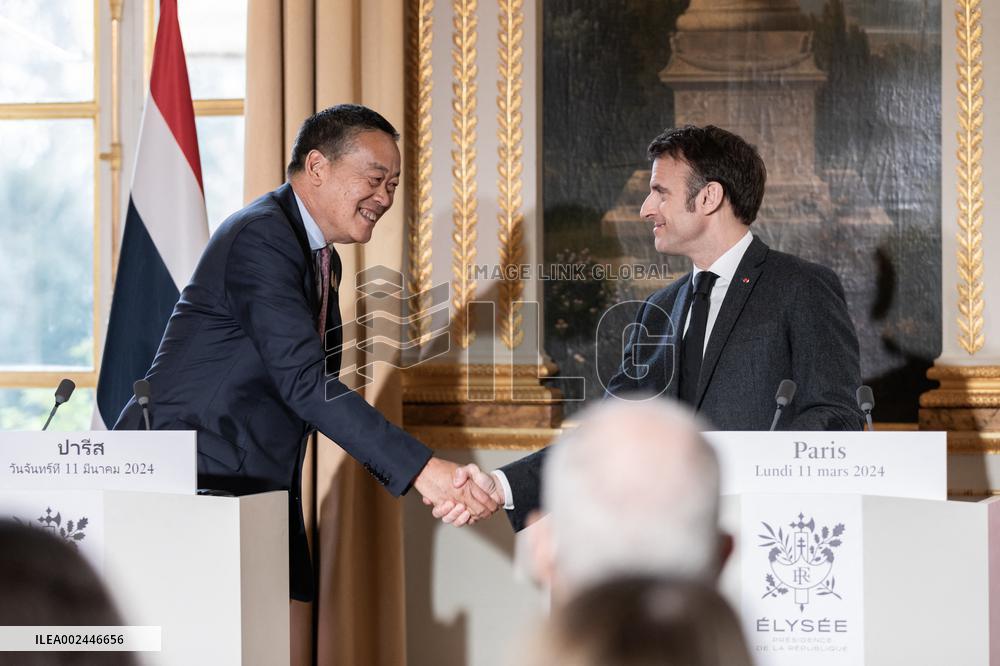 President Macron with Thailand's PM Thavisin Press Conference - Paris
