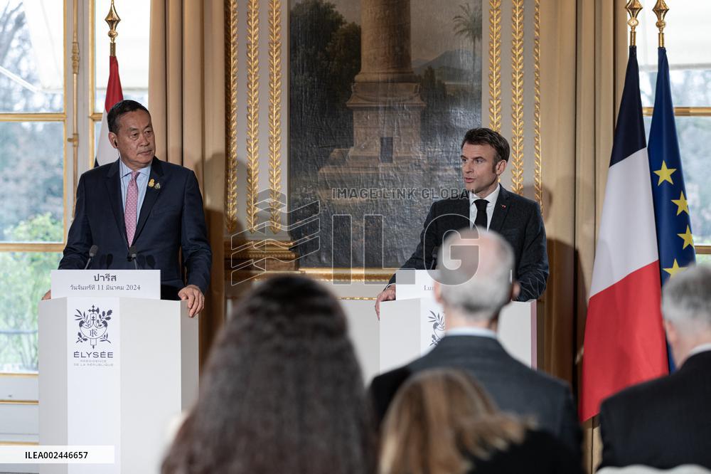 President Macron with Thailand's PM Thavisin Press Conference - Paris