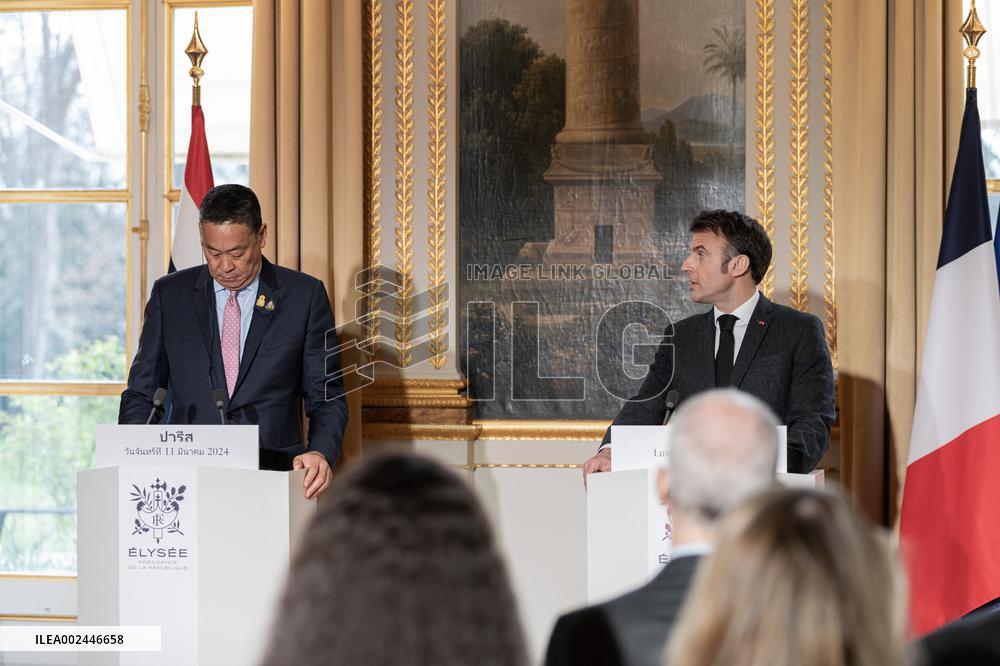 President Macron with Thailand's PM Thavisin Press Conference - Paris