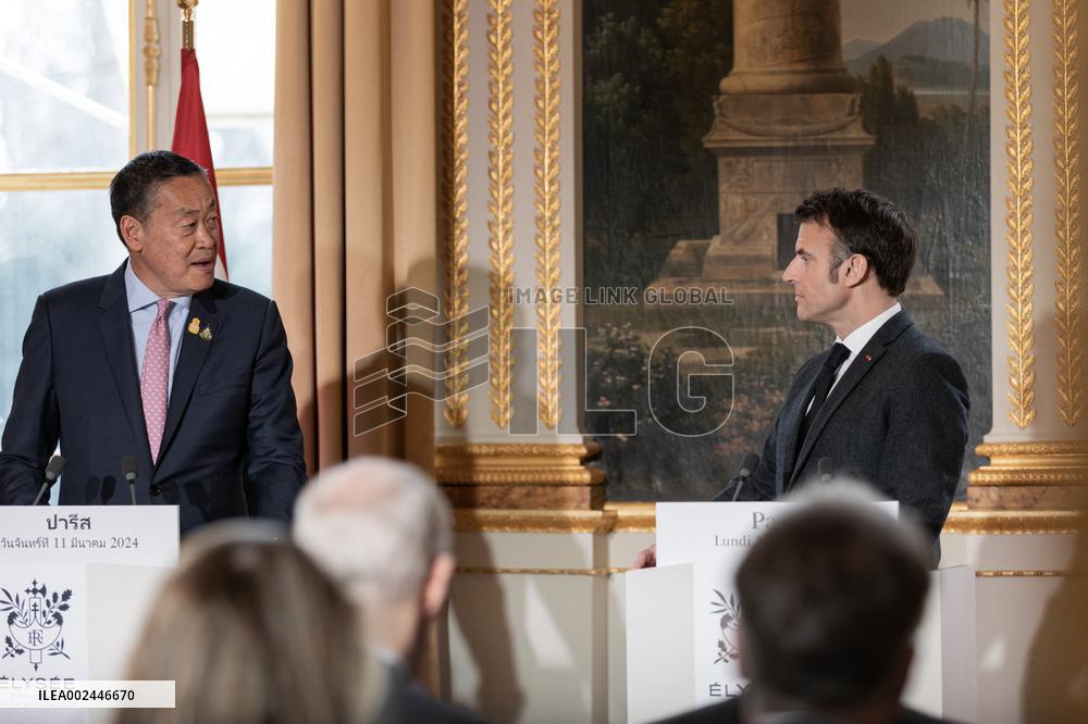 President Macron with Thailand's PM Thavisin Press Conference - Paris