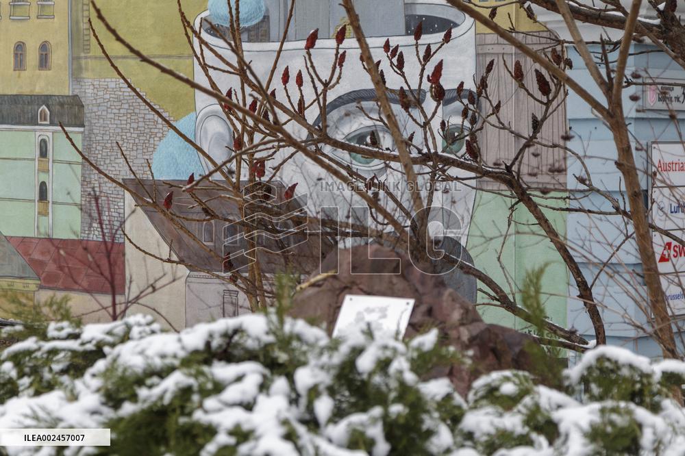 Spring Kyiv covered with snow