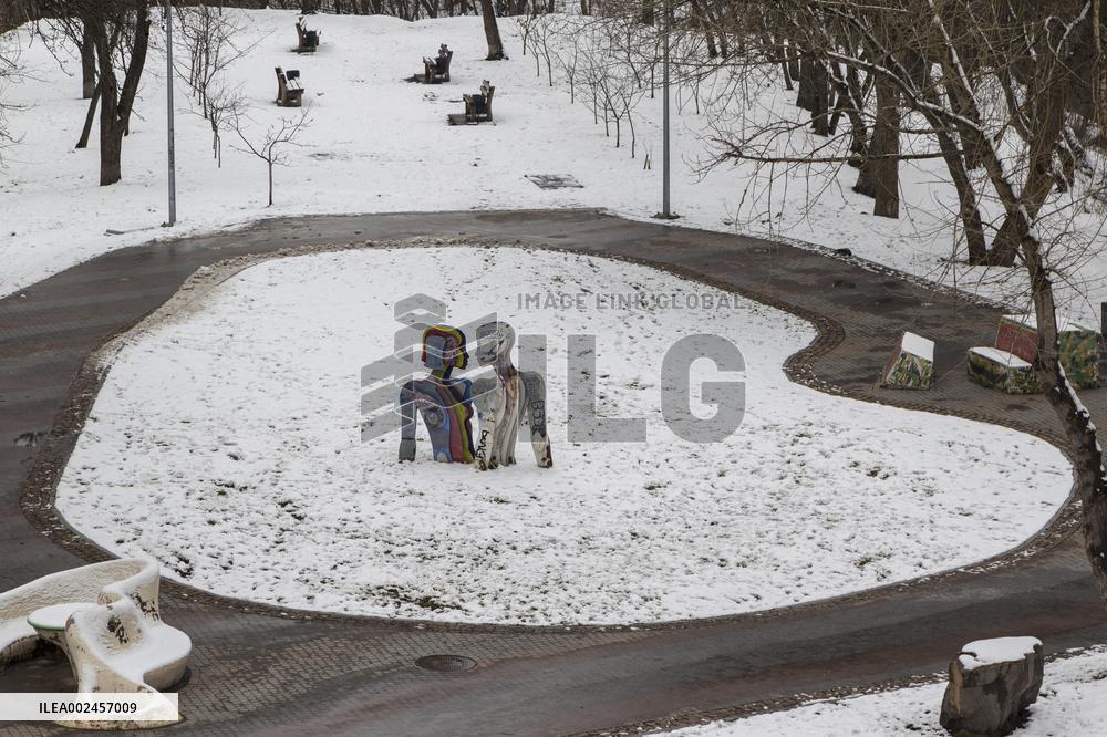 Spring Kyiv covered with snow