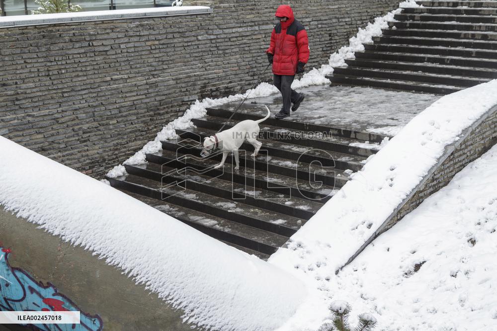 Spring Kyiv covered with snow