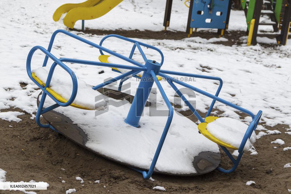 Spring Kyiv covered with snow