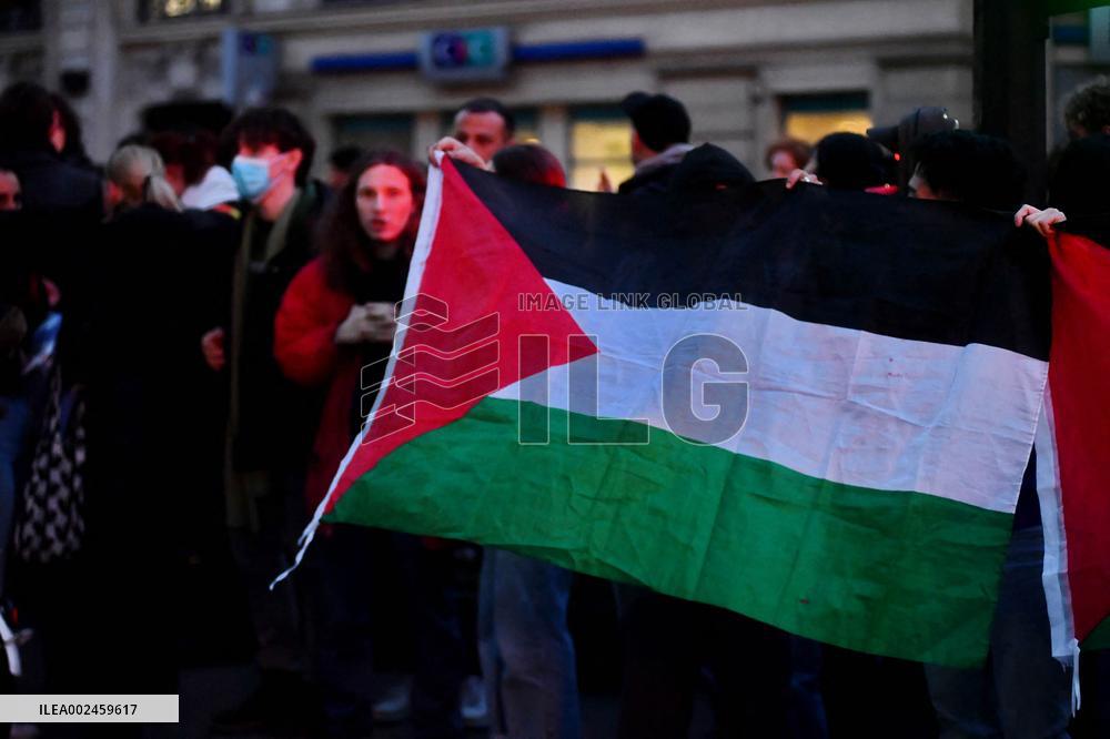 Pro-Palestinian Protest Outside Sciences Po - Paris