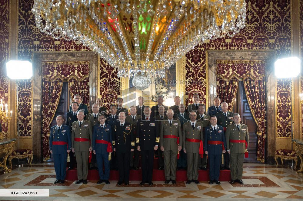 King Felipe Receives Officers On Their 40th Anniversary Of Graduation - Madrid