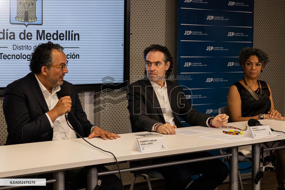 Colombia's Peace Jurisdiction 'JEP' Press Conference with Mayor of Medellin