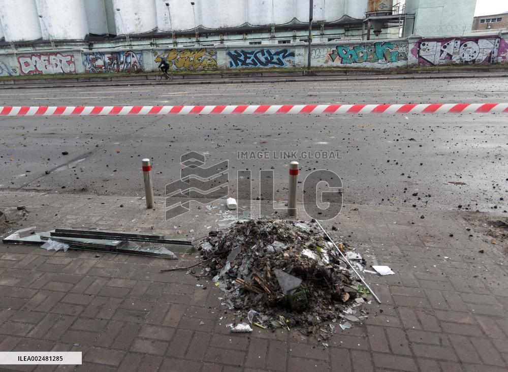 Rocket attack on Kyiv destruction in Podilskyi district