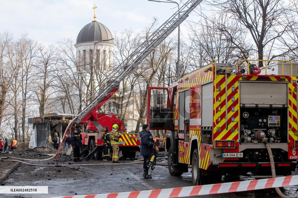 Impact of Russian missile strike on Shevchenkivskyi district of Kyiv