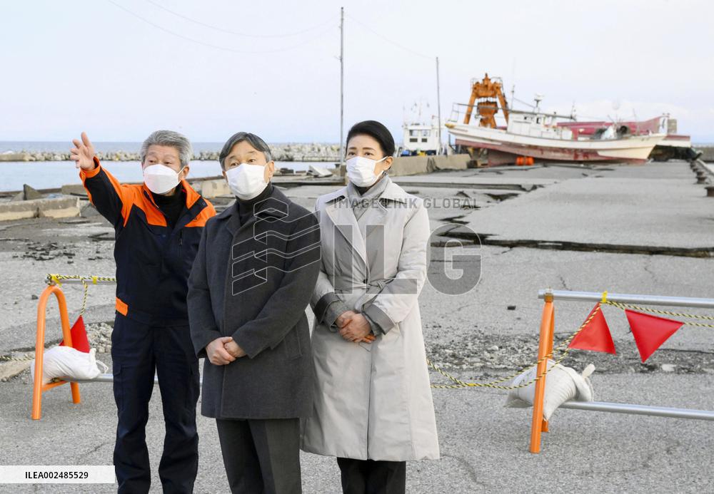 Japanese emperor, empress visit quake-hit Ishikawa Pref.