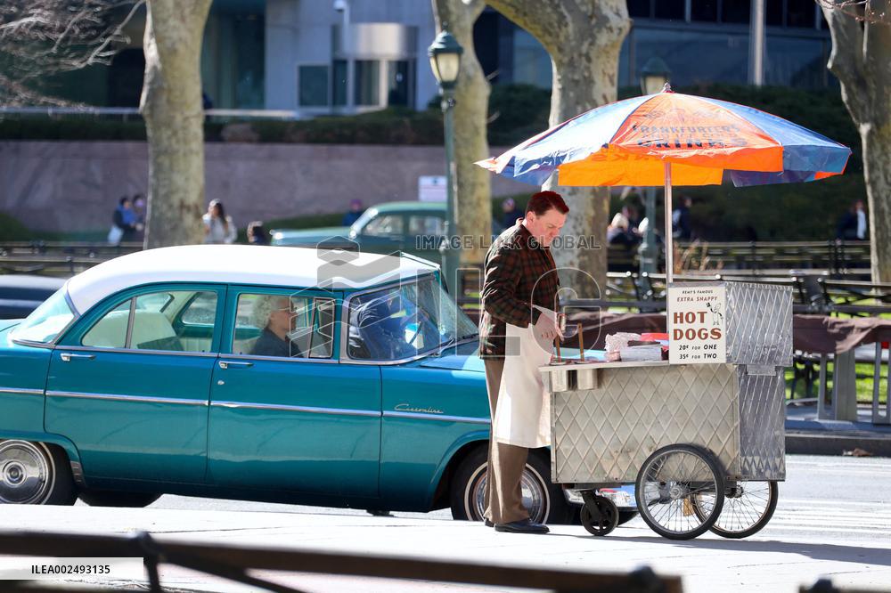 Timothee Chalamet and Edward Norton on set in New York