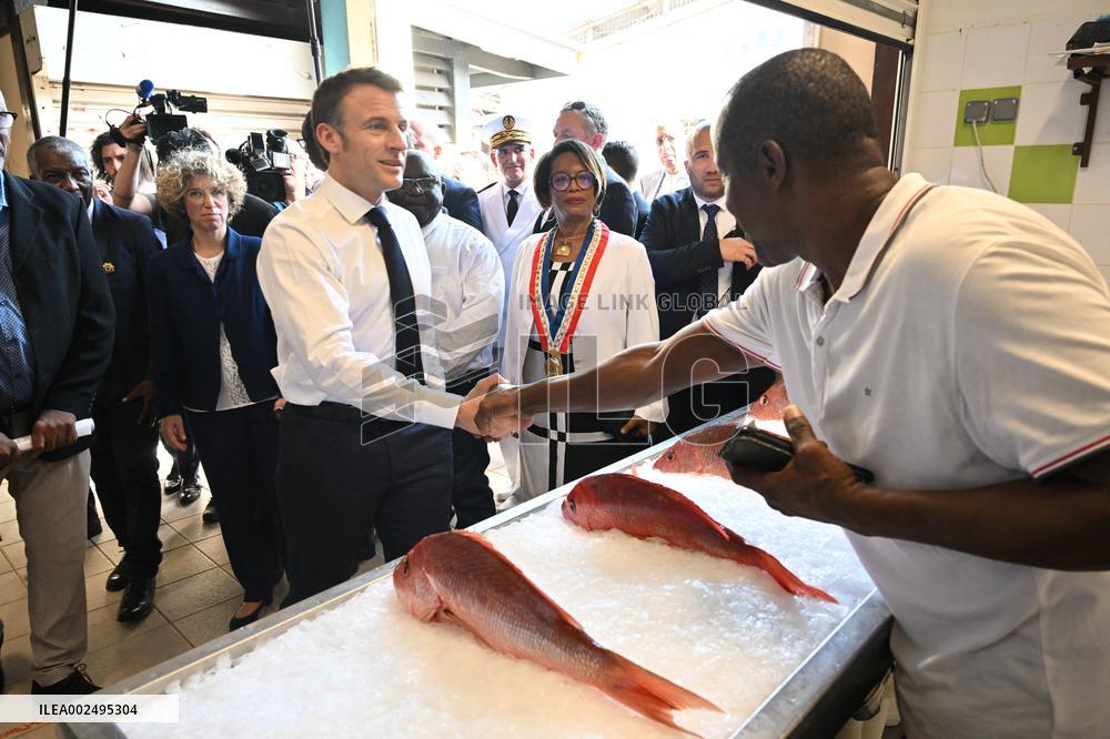 President Macron Visits The Cayenne Fish Market - French Guiana