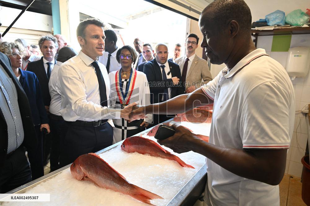 President Macron Visits The Cayenne Fish Market - French Guiana