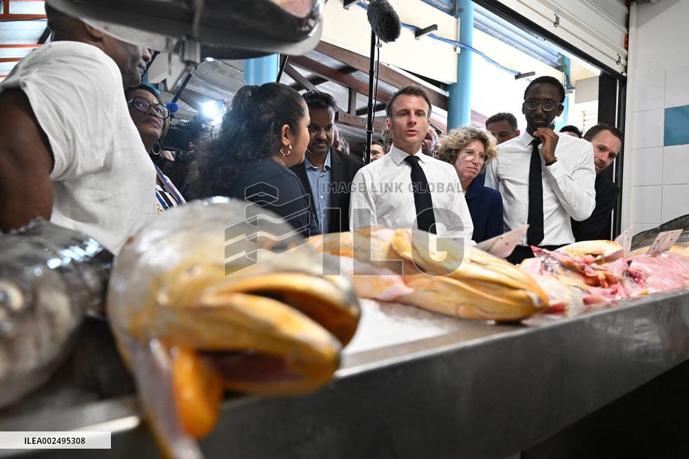 President Macron Visits The Cayenne Fish Market - French Guiana
