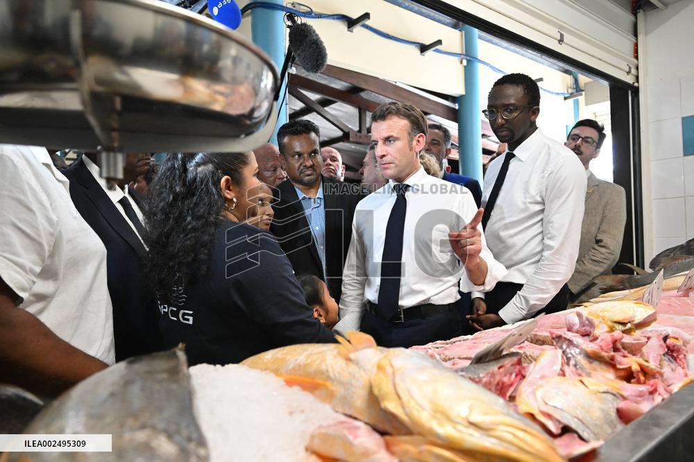 President Macron Visits The Cayenne Fish Market - French Guiana