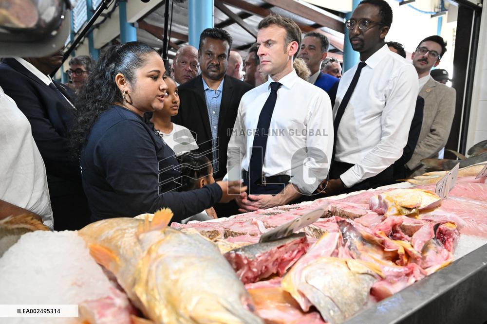 President Macron Visits The Cayenne Fish Market - French Guiana