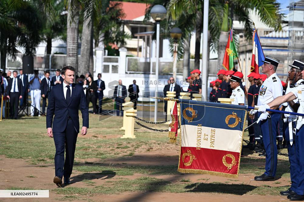 President Macron Attends A Ceremony In Cayenne - French Guiana