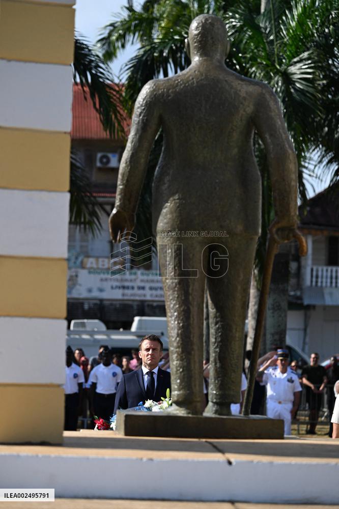 President Macron Attends A Ceremony In Cayenne - French Guiana