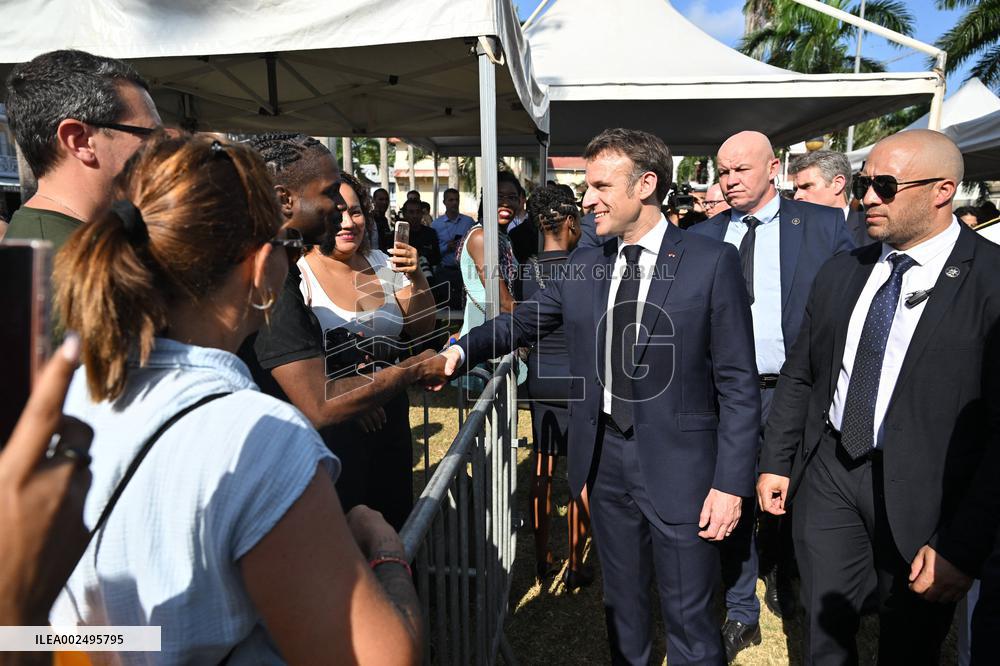 President Macron Attends A Ceremony In Cayenne - French Guiana