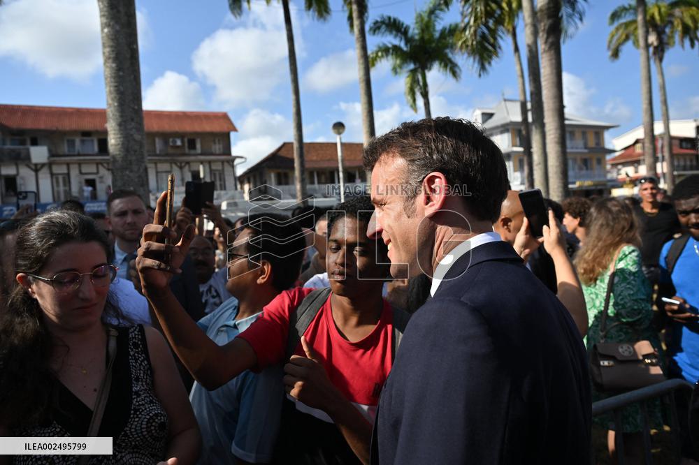 President Macron Attends A Ceremony In Cayenne - French Guiana