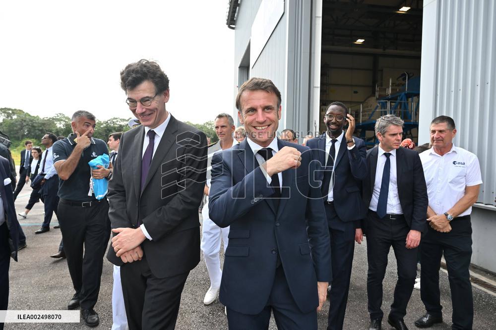 Emmanuel Macron Visits Ariane 6 Mounting Area - Guiana