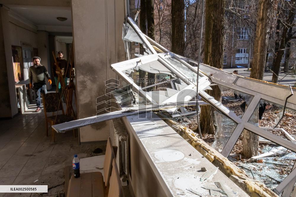 Russian missile debris partially destroys Kyiv Art Academy