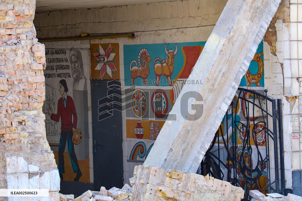 Russian missile debris partially destroys Kyiv Art Academy