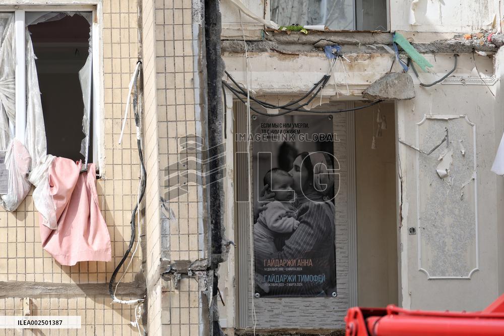 Section of apartment block partially destroyed by Russian drone dismantled in Odesa