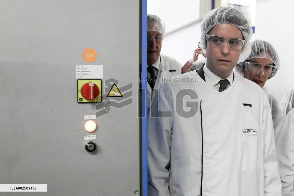 PM Attal Visits l'Oral Factory - Rambouillet