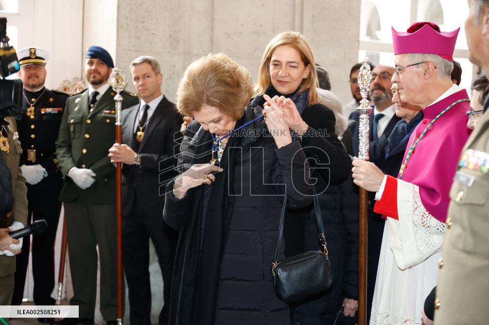 Queen Sofia during Procession of the Christ of the Halberdiers - Madrid