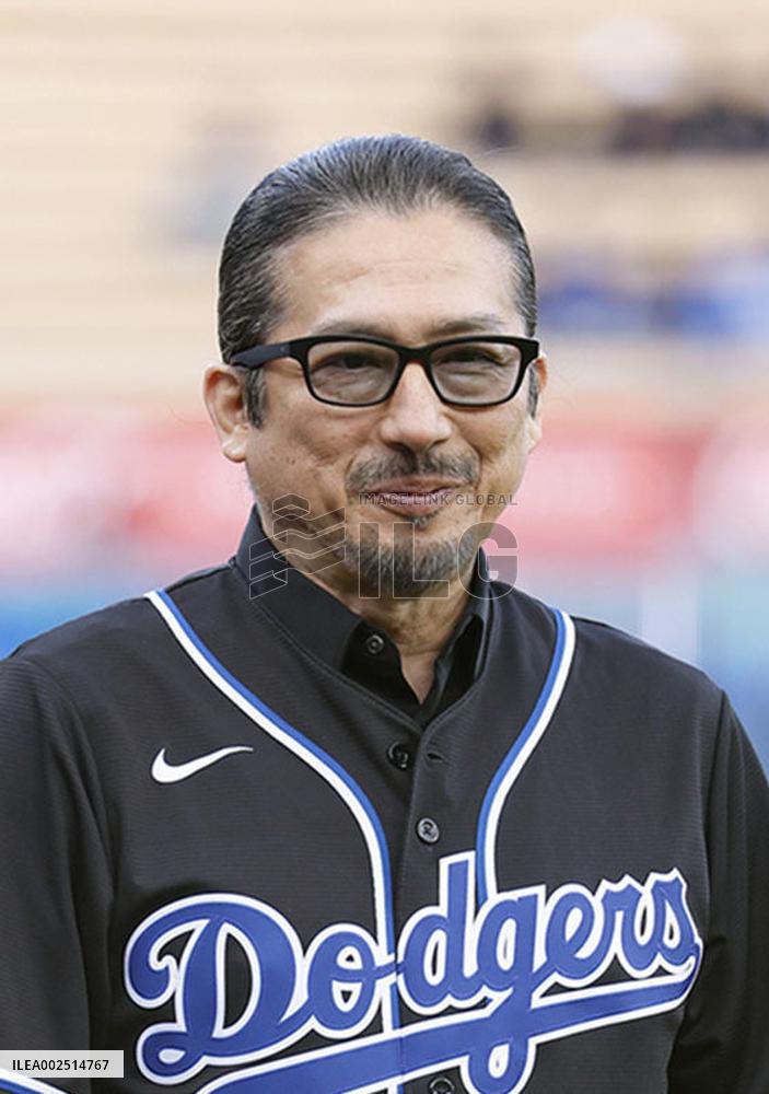 Japan actor Sanada tosses pitch at Dodger Stadium