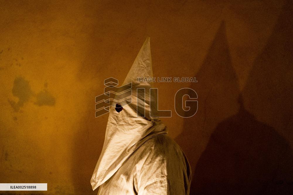 Hooded Penitents Parade In Tuscany