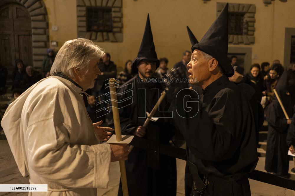 Hooded Penitents Parade In Tuscany