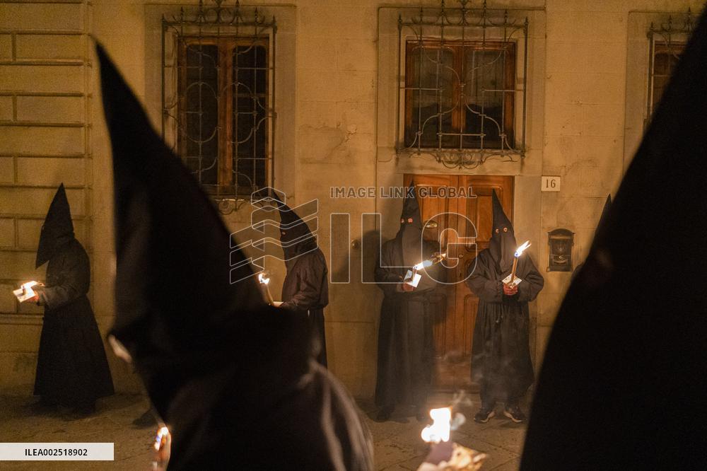 Hooded Penitents Parade In Tuscany