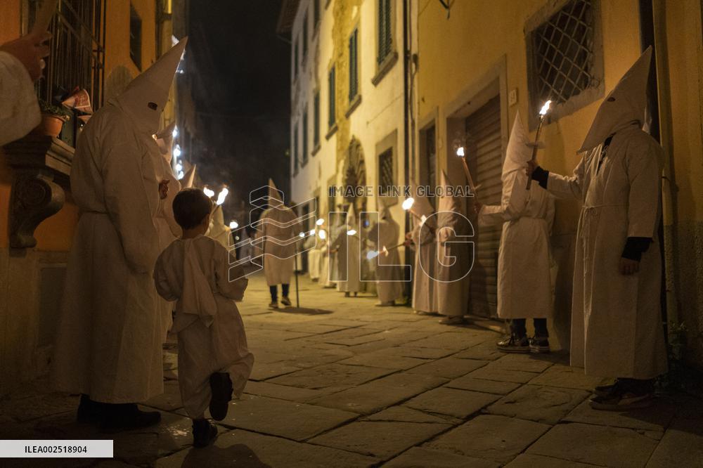 Hooded Penitents Parade In Tuscany