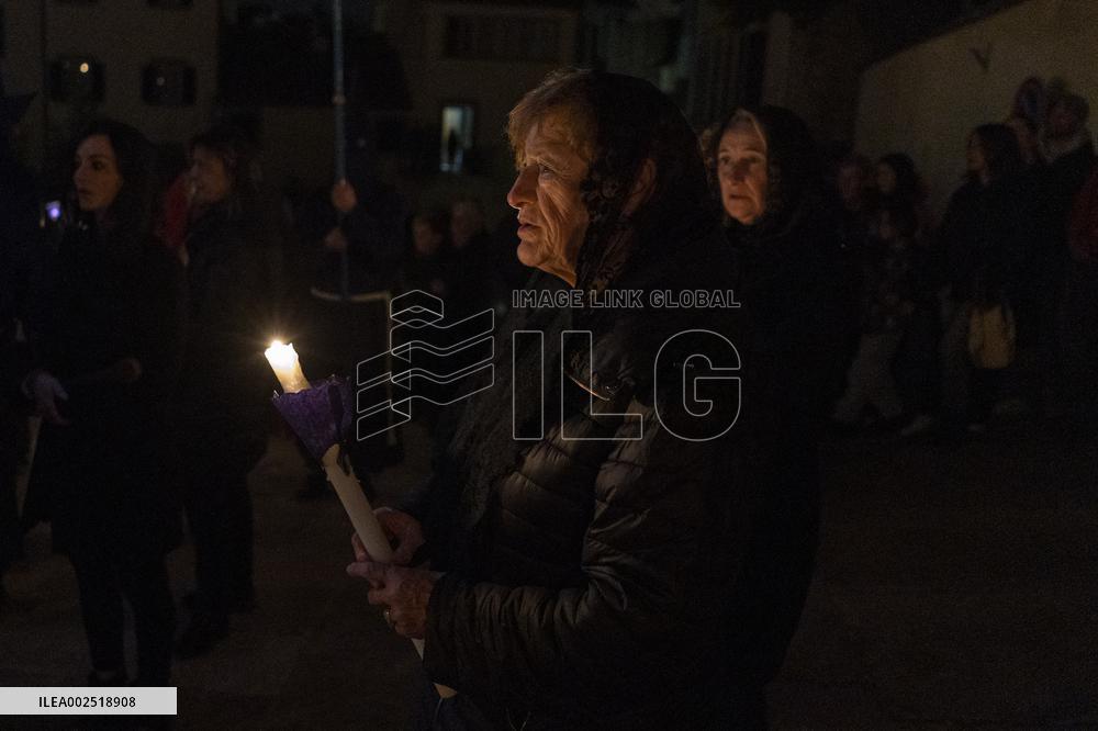 Hooded Penitents Parade In Tuscany