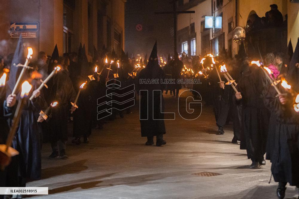 Hooded Penitents Parade In Tuscany