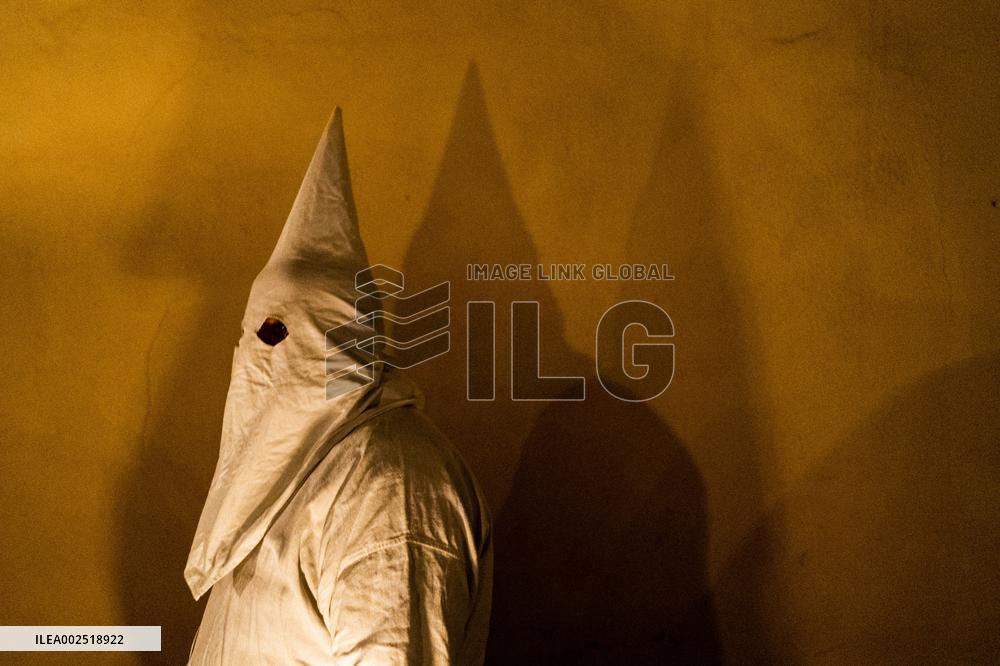 Hooded Penitents Parade In Tuscany